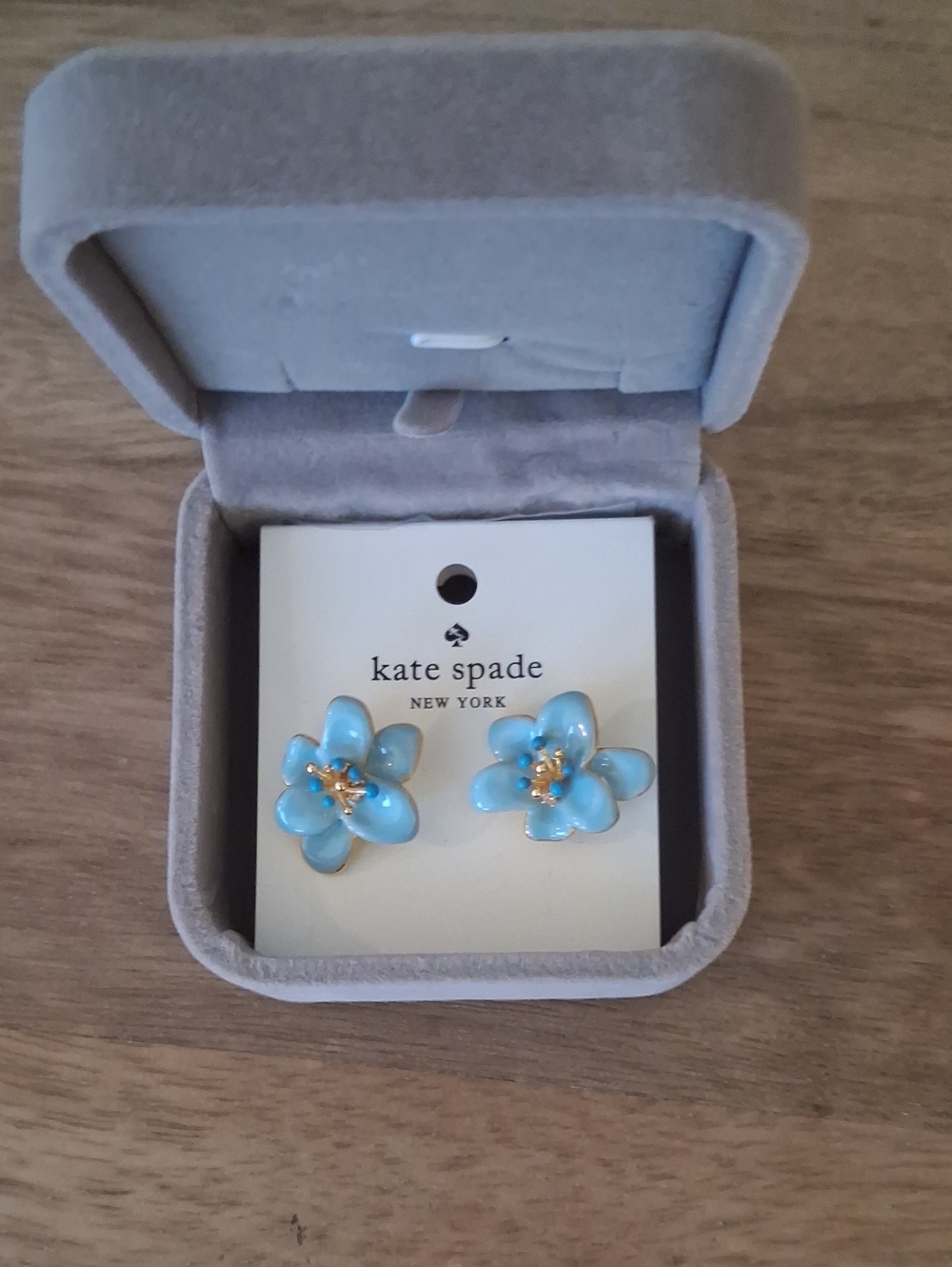 kate spade Blue Enamel Flower Stud Earrings with Gold Centers